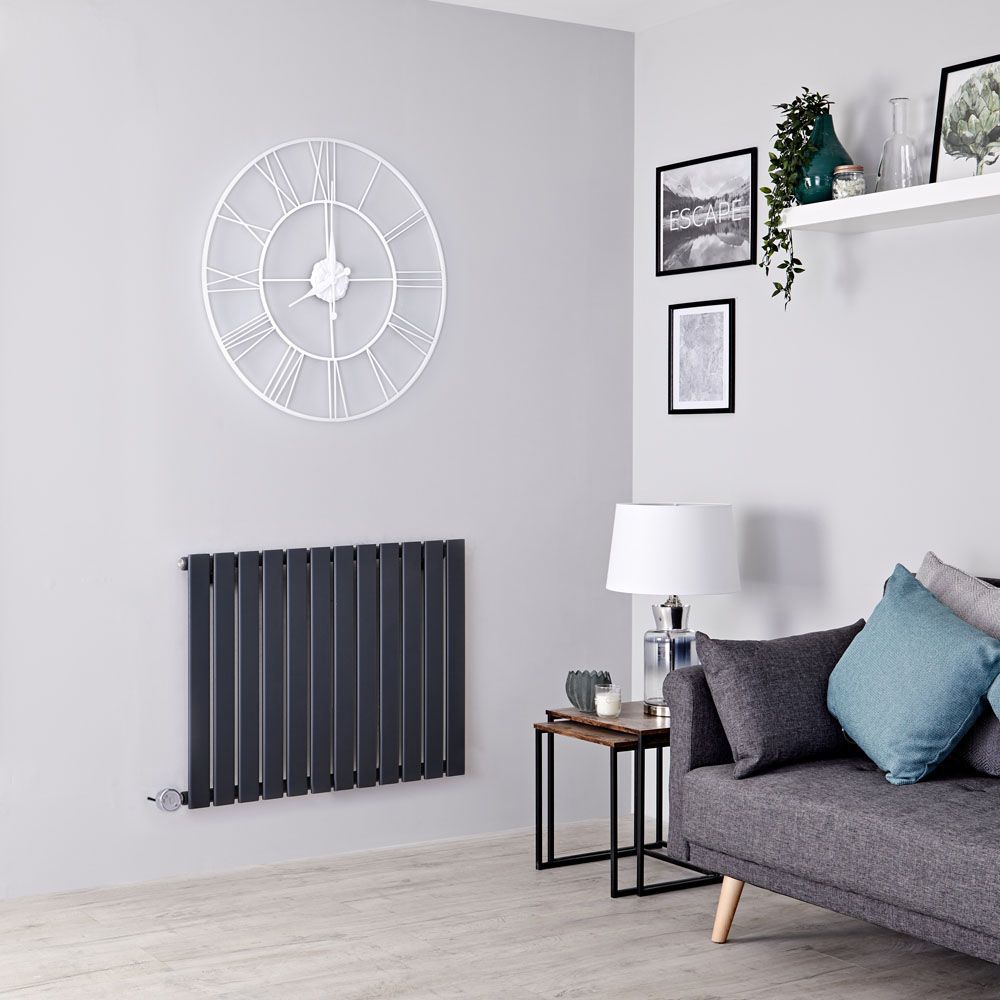 Milano Alpha Electric - Anthracite Horizontal Designer Radiator - 635mm Tall (Single Panel) - Choice of Size and Heating Element - Plug-In and Hardwired Options