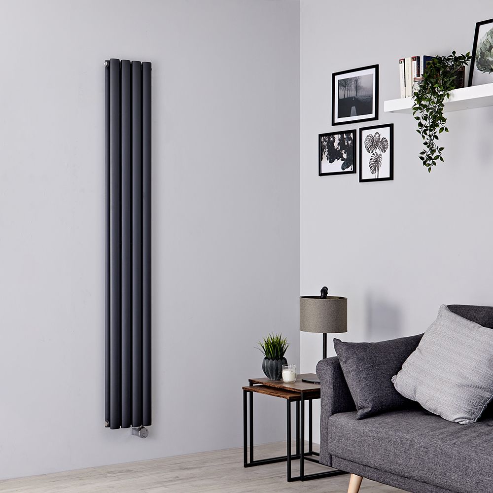 Milano Aruba Slim Electric - Anthracite Vertical Designer Radiator - Choice of Size, Thermostat and Cable Cover - Plug-In and Hardwired Options