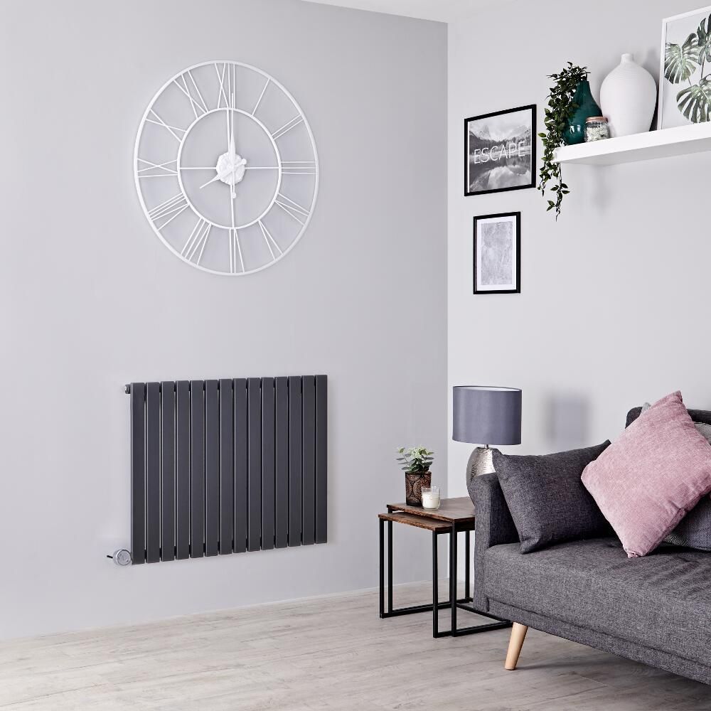 Milano Capri Electric - Anthracite Horizontal Designer Radiator - 635mm Tall (Single Panel) - Choice of Size and Heating Element - Plug-In and Hardwired Options