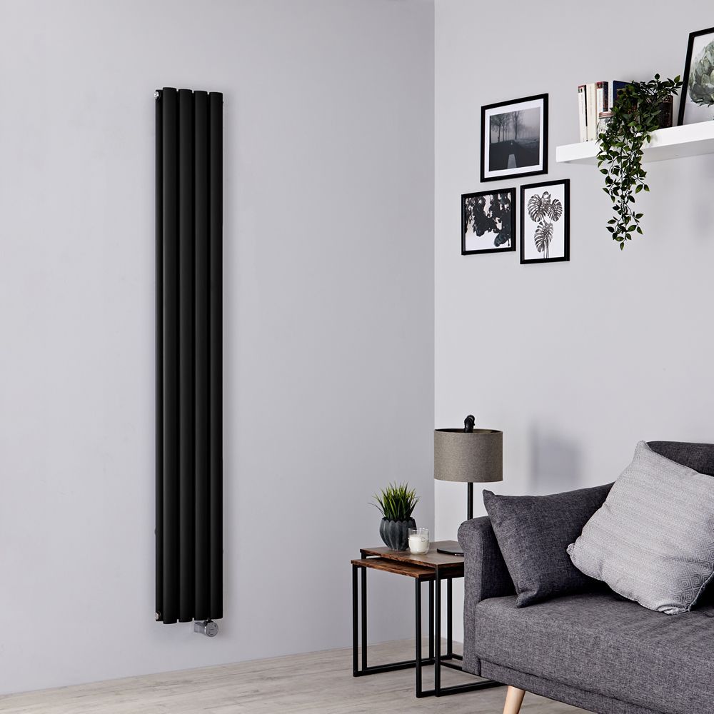 Milano Aruba Slim Electric - Black Vertical Designer Radiator - Choice of Size, Thermostat and Cable Cover - Plug-In and Hardwired Options