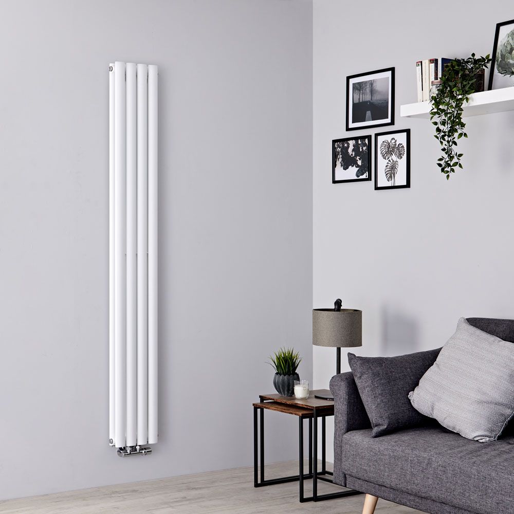 Milano Aruba Flow - White Vertical Middle Connection Designer Radiator - 1600mm x 236mm (Double Panel)