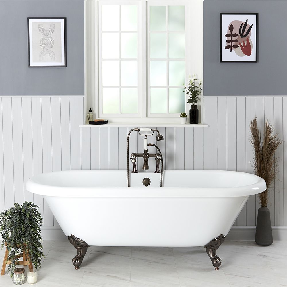 Milano Legend - White Traditional Roll Top Freestanding Bath with Oil Rubbed Bronze Feet - 1795mm x 785mm