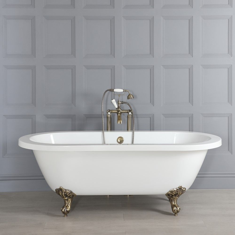 Milano Legend - Double-Ended Roll Top Freestanding Bath with Brushed Gold Feet - 1780mm x 825mm