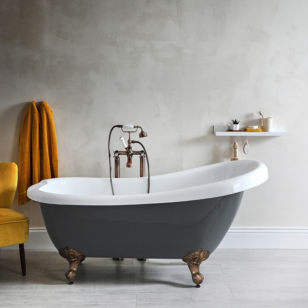 Milano Hest - Stone Grey Traditional Freestanding Slipper Bath with Oil Rubbed Bronze Feet - 1710mm x 740mm (No Tap-Holes)