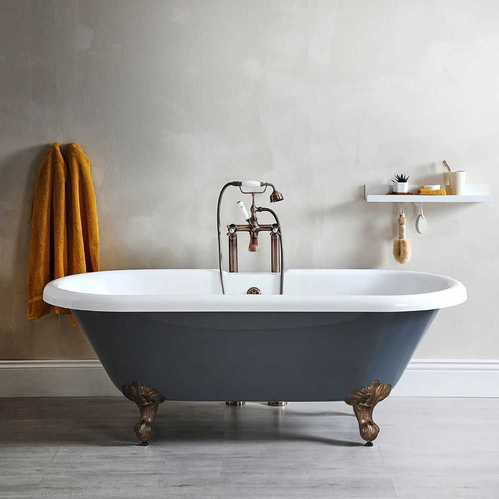 Milano Hest - Stone Grey Traditional Double-Ended Freestanding Bath with Oil Rubbed Bronze Feet - 1795mm x 785mm (No Tap-Holes)