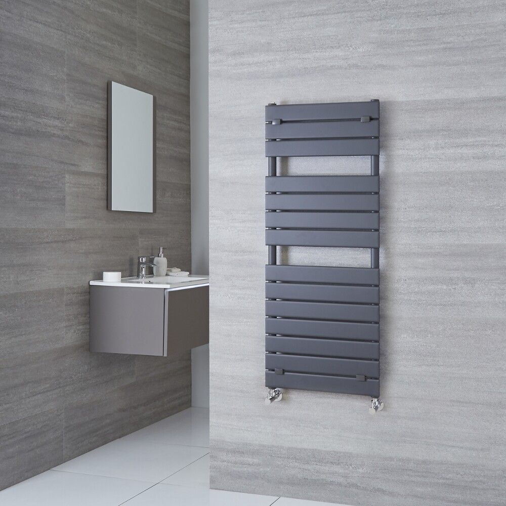 Milano Lustro - Anthracite Designer Flat Panel Heated Towel Rail - 1213mm x 500mm