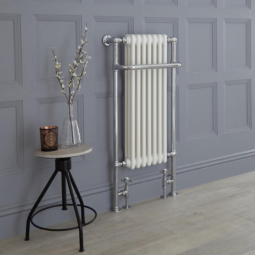 Milano Elizabeth - Chrome and White Traditional Heated Towel Rail - 1130mm x 553mm