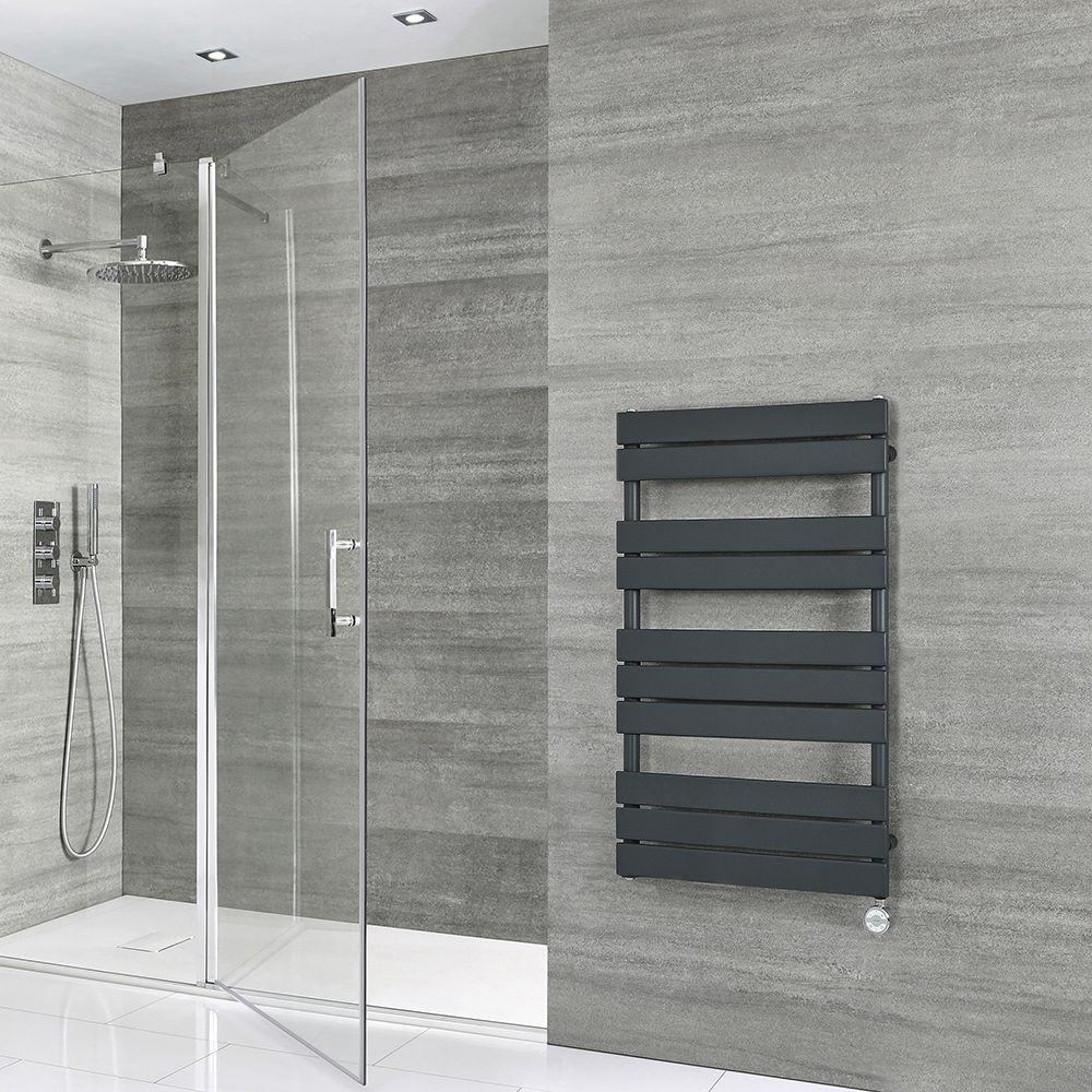 Milano Lustro Electric - Anthracite Flat Panel Designer Heated Towel Rail - 975mm x 600mm