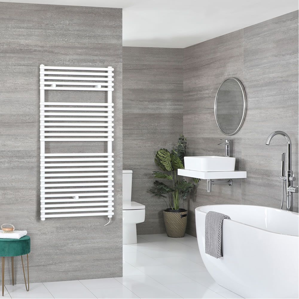 Milano Arno Electric - White Bar on Bar Heated Towel Rail - Choice of Size and Heating Element