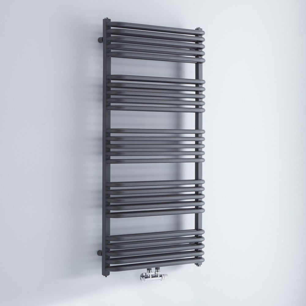 Milano Bow - Anthracite D-Bar Central Connection Heated Towel Rail - 1269mm x 600mm