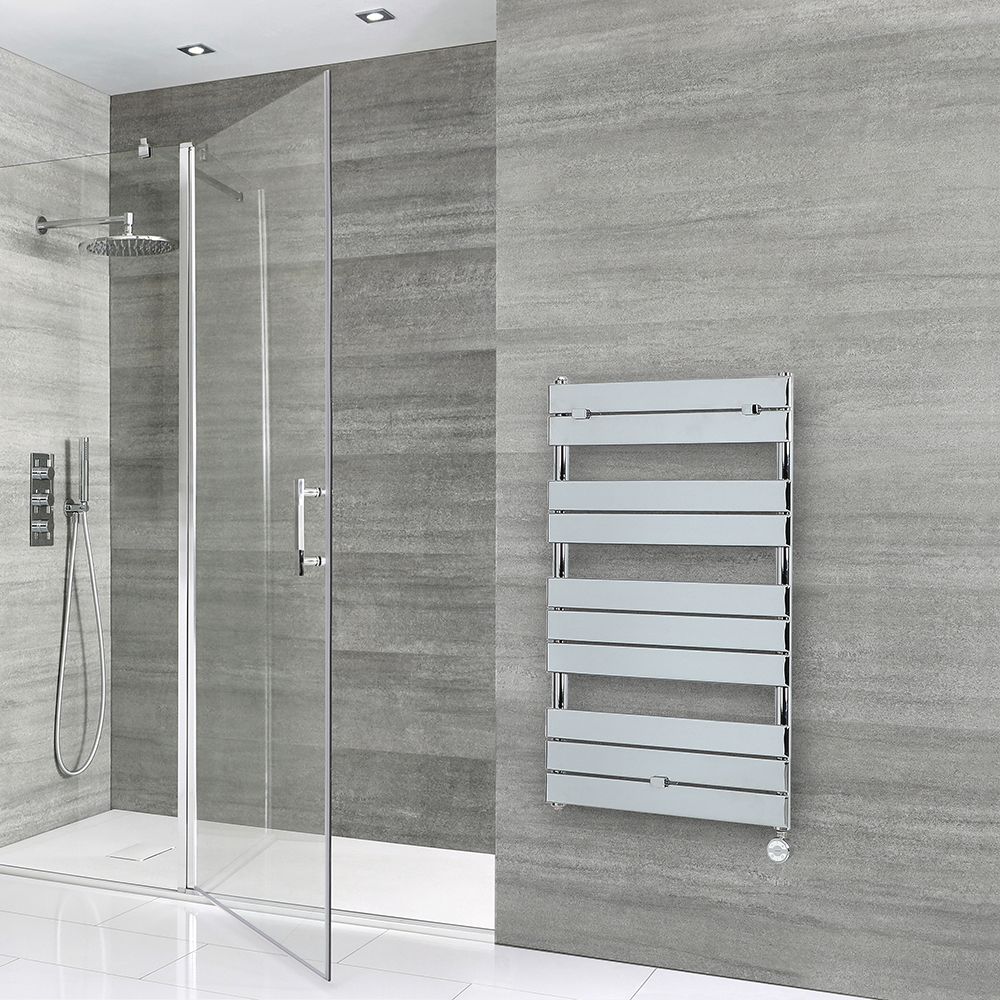 Milano Lustro Electric - Chrome Flat Panel Designer Heated Towel Rail - 1000mm x 600mm