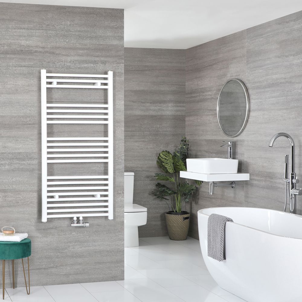 Milano Neva - White Central Connection Heated Towel Rail - 1188mm x 600mm