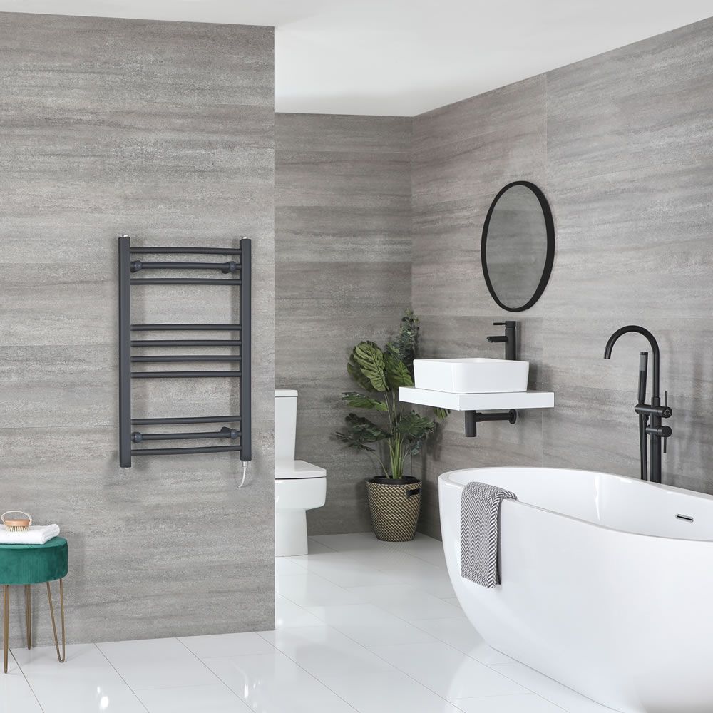 Milano Artle Electric - Anthracite Curved Heated Towel Rail - 800mm x 500mm
