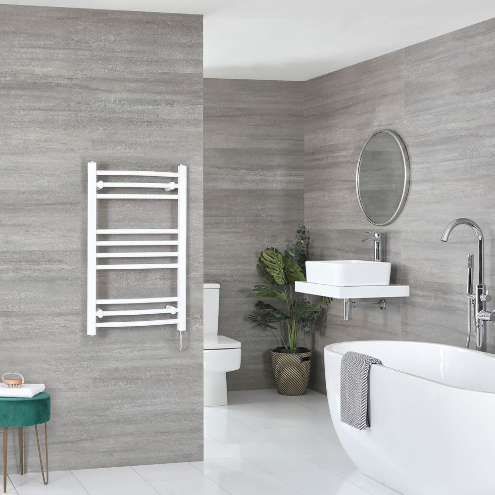 Milano Ive Electric - White Curved Heated Towel Rail - 800mm x 500mm