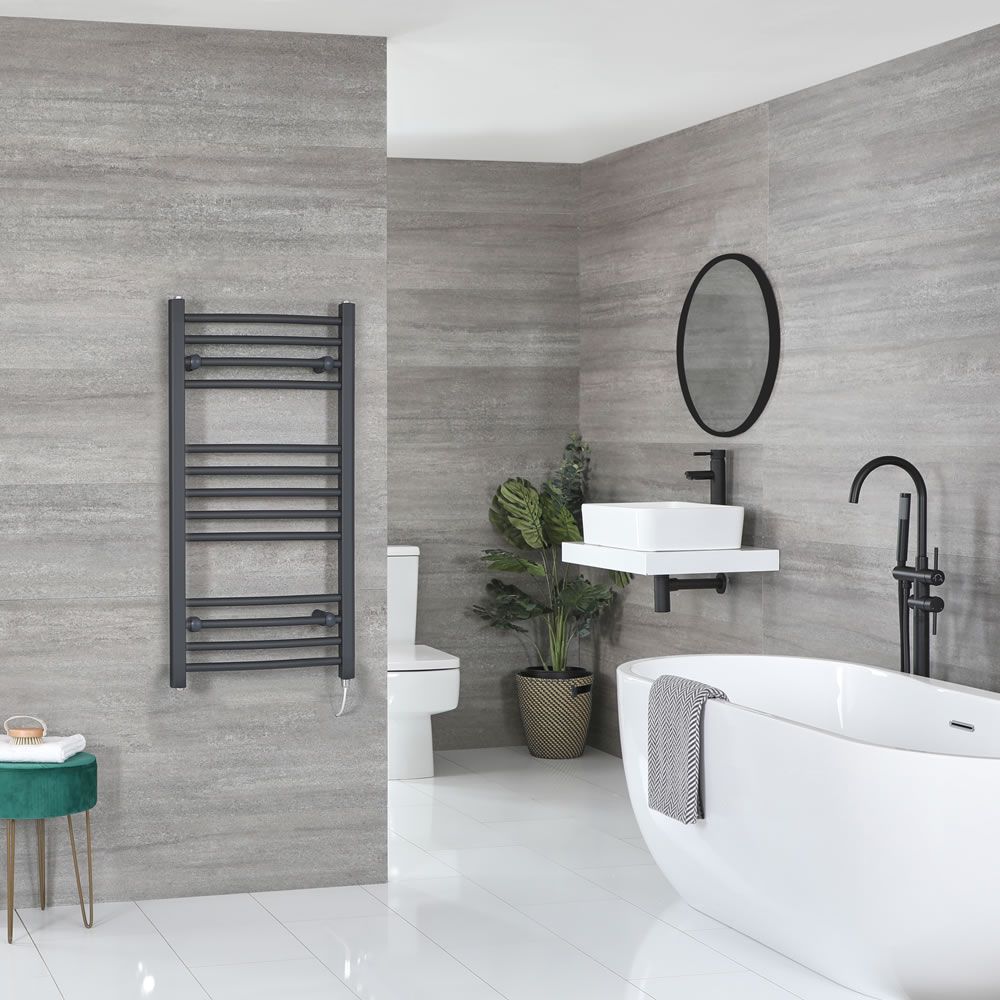 Milano Artle Electric - Anthracite Curved Heated Towel Rail - 1000mm x 500mm