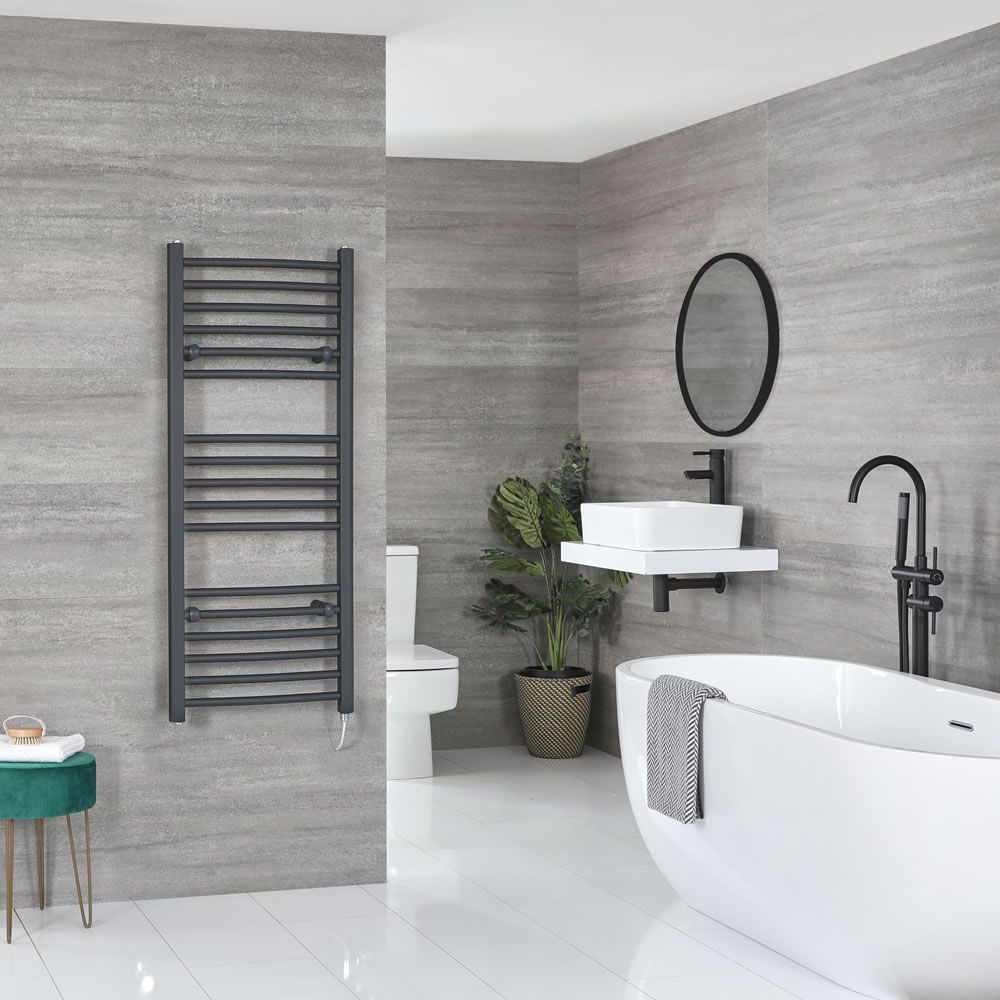Milano Artle Electric - Anthracite Curved Heated Towel Rail - 1200mm x 500mm