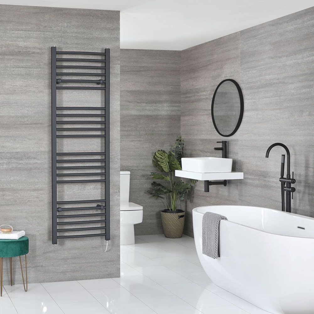 Milano Artle Electric - Anthracite Curved Heated Towel Rail - 1600mm x 500mm