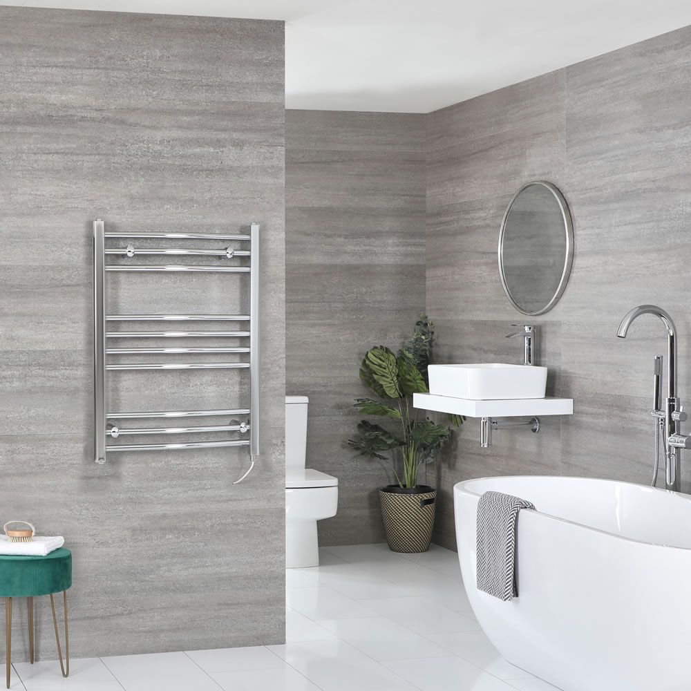 Milano Kent Electric - Chrome Curved Heated Towel Rail - 800mm x 600mm