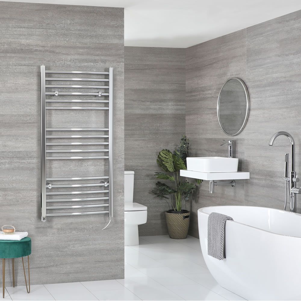 Milano Kent Electric - Chrome Curved Heated Towel Rail - Choice of Size and Heating Element