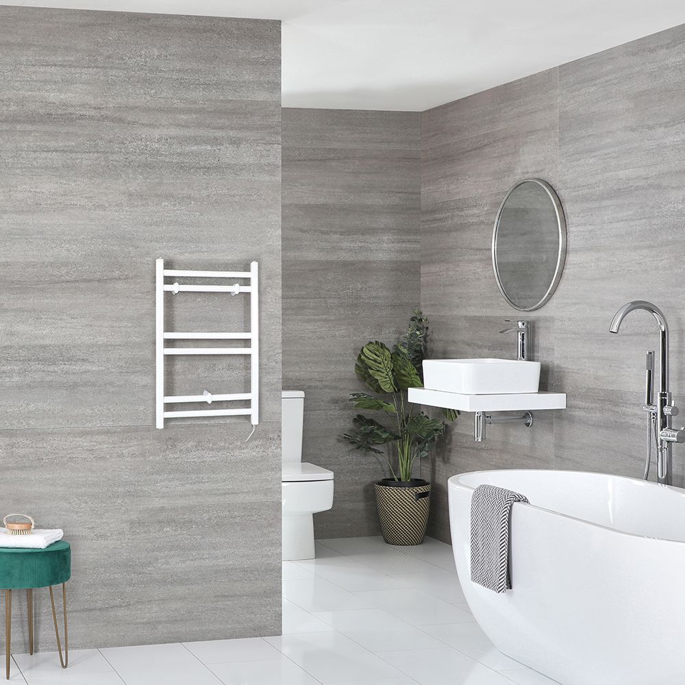 Milano Ive Electric - White Straight Heated Towel Rail - 600mm x 400mm