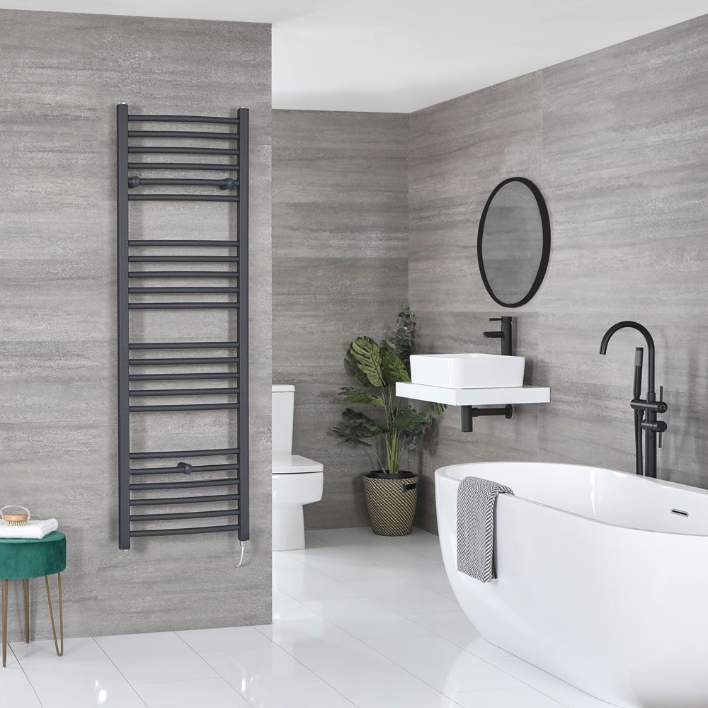 Milano Artle Electric - Anthracite Straight Heated Towel Rail - 1600mm x 500mm