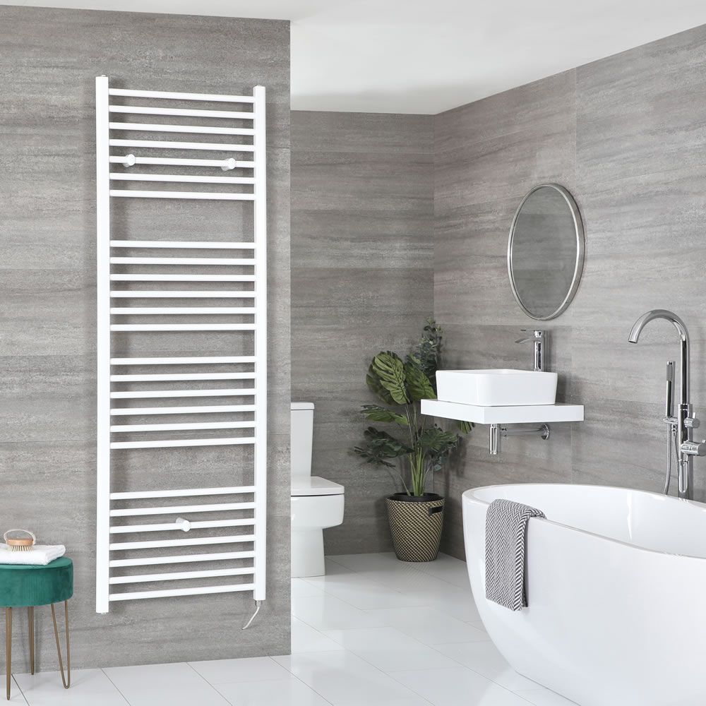 Milano Ive Electric - White Straight Heated Towel Rail - 1800mm x 500mm