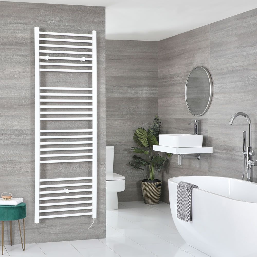 Milano Ive Electric - White Straight Heated Towel Rail - 1800mm x 600mm