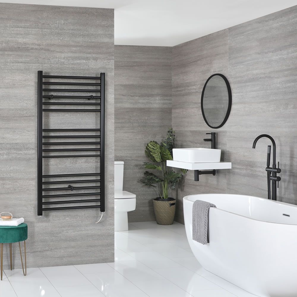 Milano Nero Electric - Black Straight Heated Towel Rail - Choice of Size and Heating Element