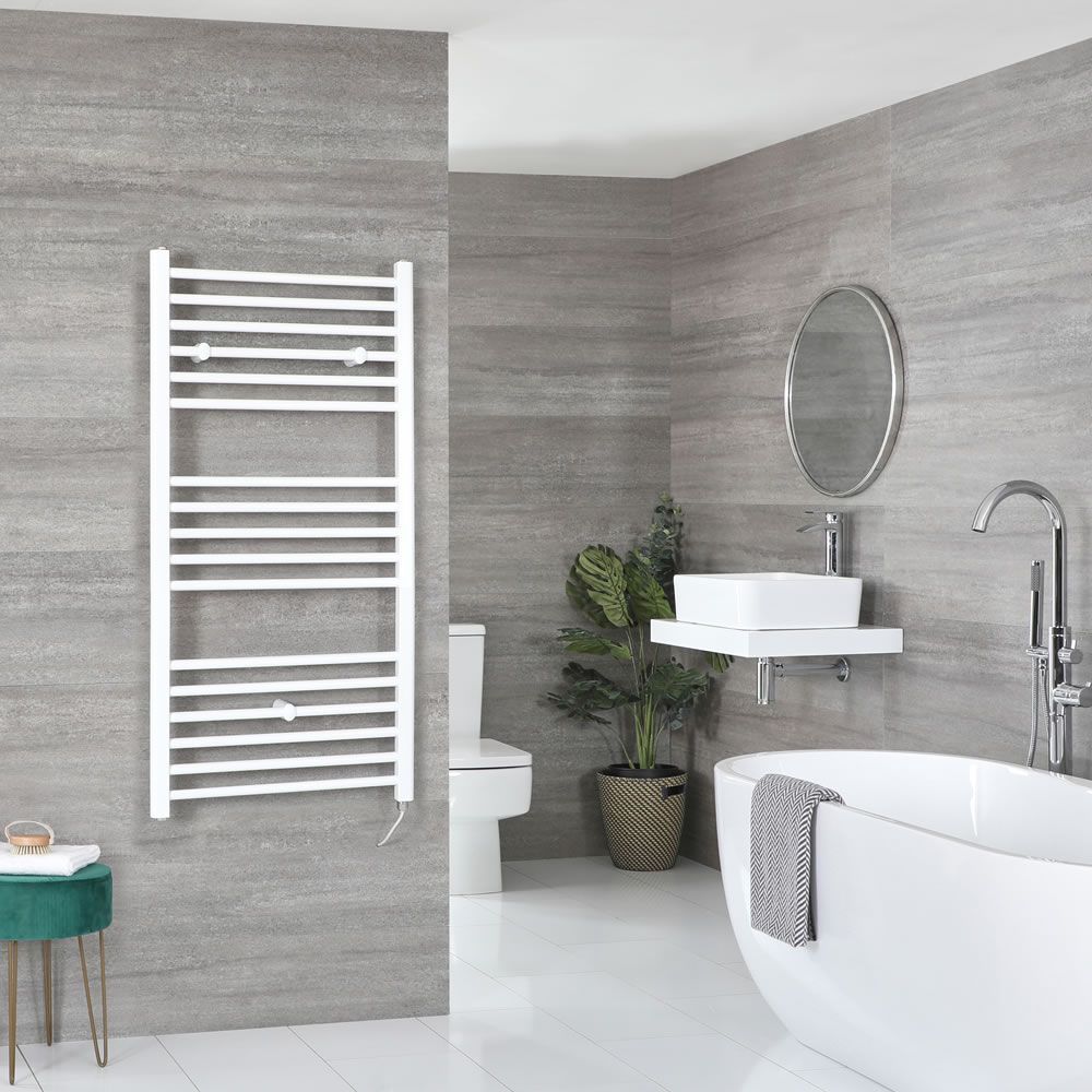 Milano Ive Electric - White Straight Heated Towel Rail - Choice of Size and Heating Element