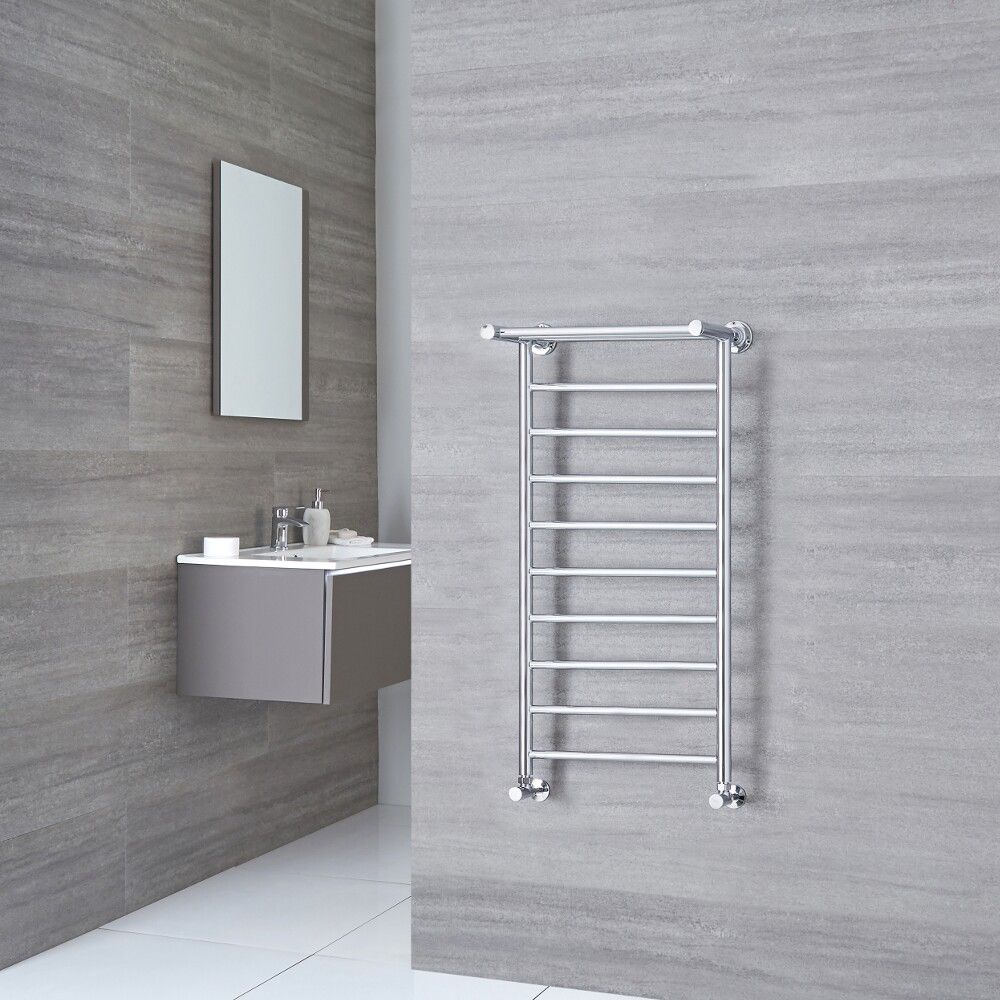 Milano Pendle - Chrome Heated Towel Rail with Heated Shelf - 994mm x 532mm