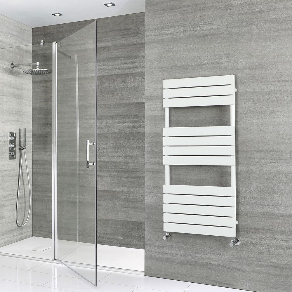 Milano Lustro - Designer White Flat Panel Heated Towel Rail - 1200mm x 600mm