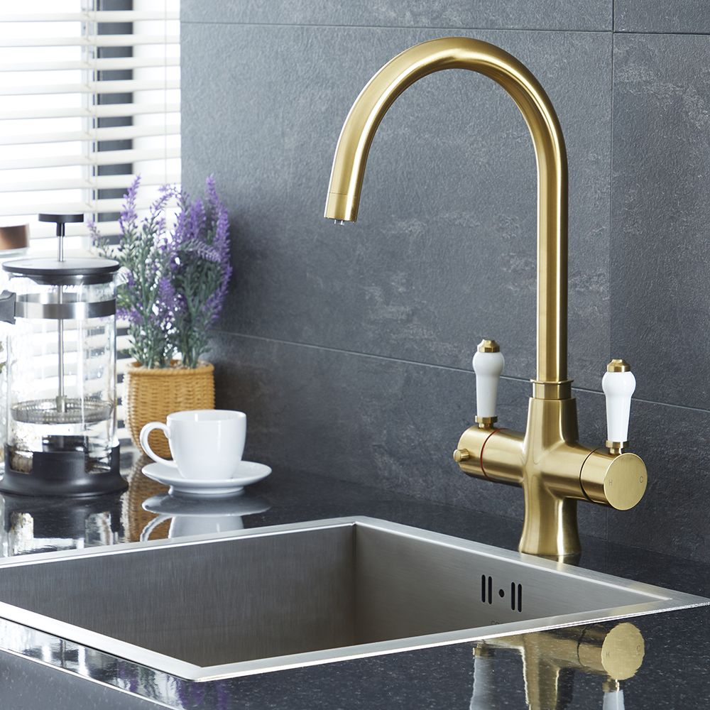 Milano Elizabeth - Traditional 3-in-1 Instant Boiling Hot Water Kitchen Mixer Tap - Gold