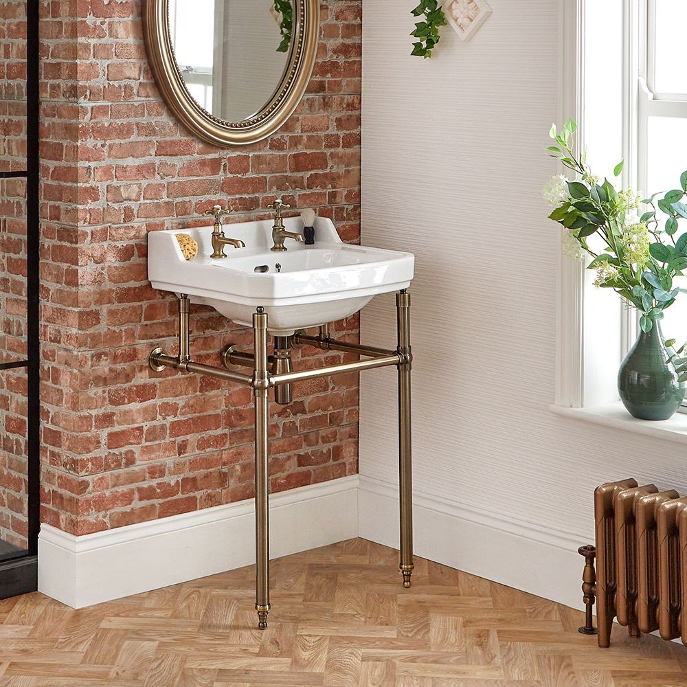 Milano Richmond - 560mm Traditional Basin and Washstand - Brushed Gold (2 Tap-Holes)