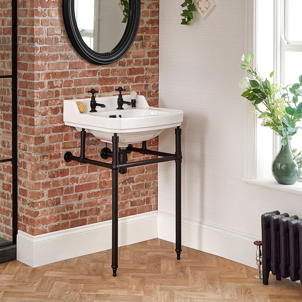 Milano Richmond - 560mm Traditional Basin and Black Washstand - (2 Tap-Holes)