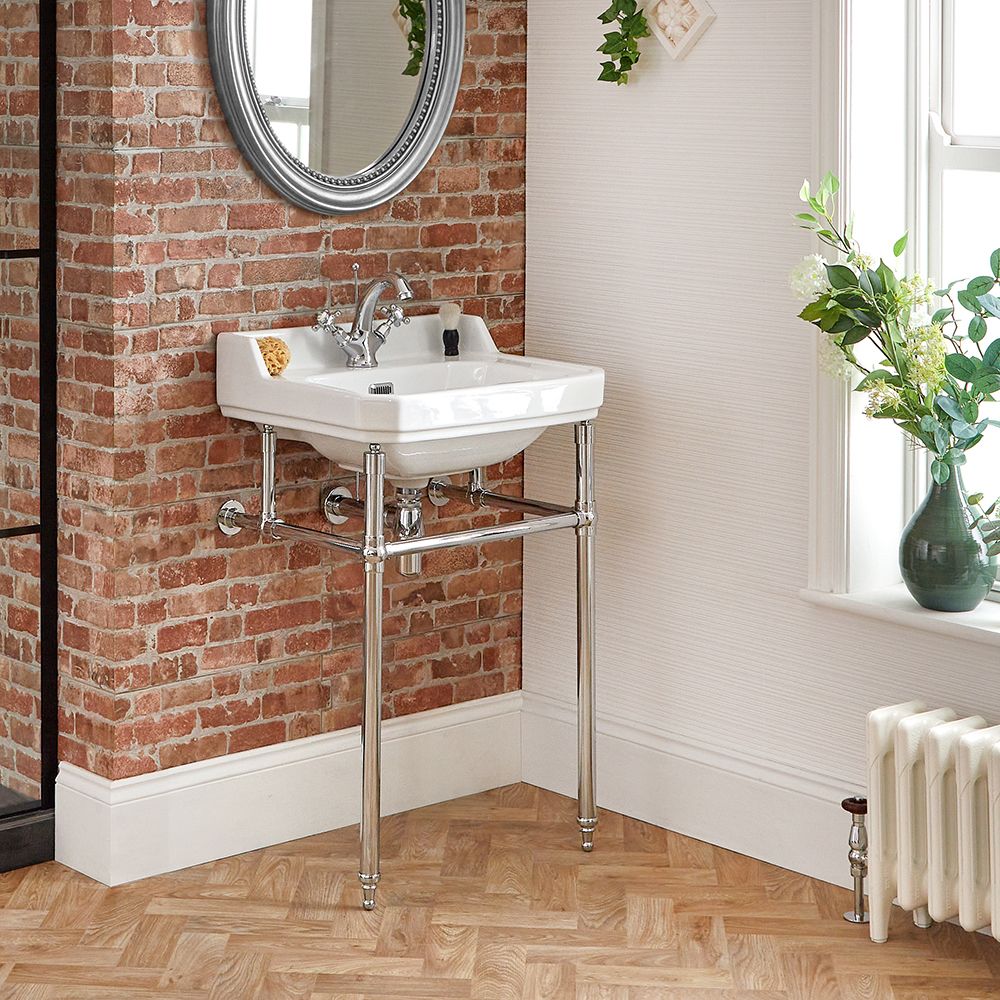 Milano Richmond - White Traditional Square Basin and Chrome Washstand - 560mm x 450mm (1 Tap-Hole)