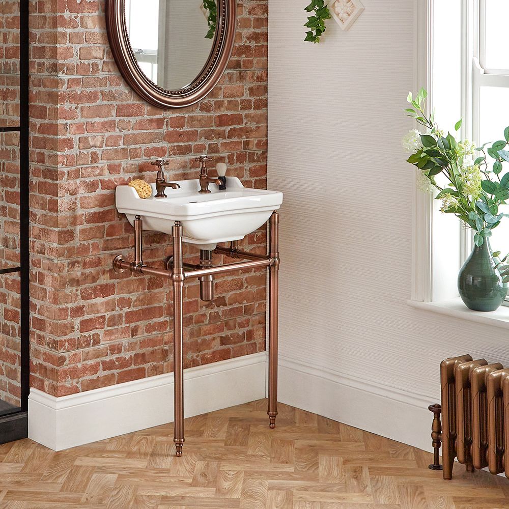 Milano Richmond - 500mm Traditional Basin and Washstand - Copper (2 Tap-Holes)