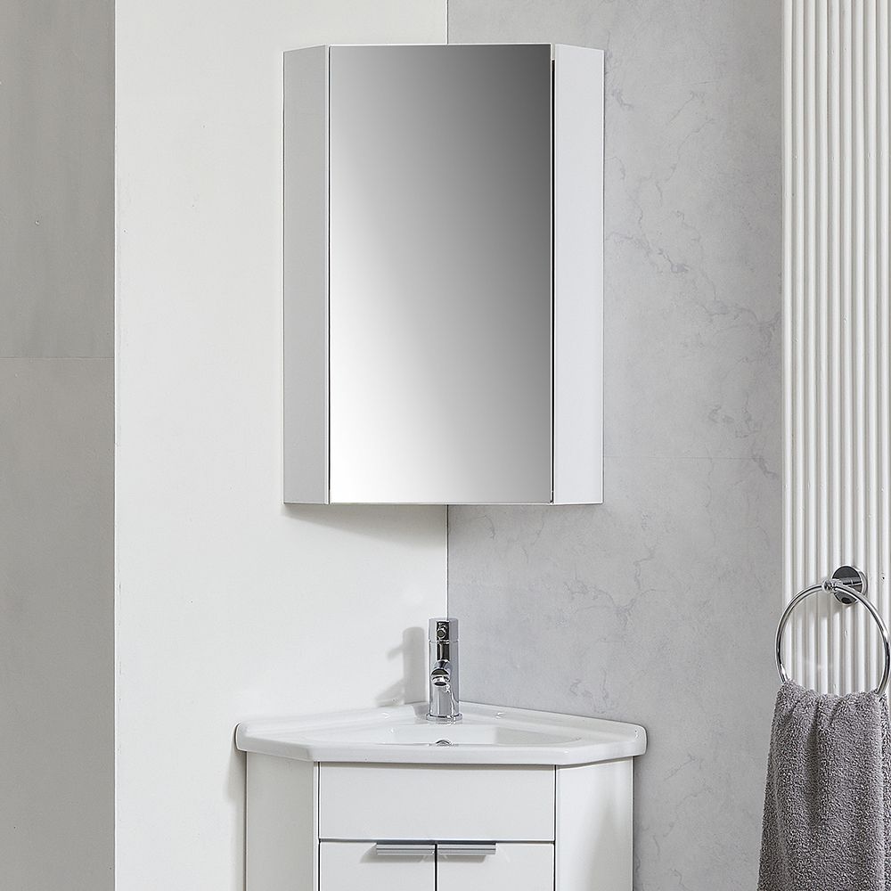 Milano Lurus - White Modern Bathroom Mirrored Corner Cabinet - 650mm x 459mm