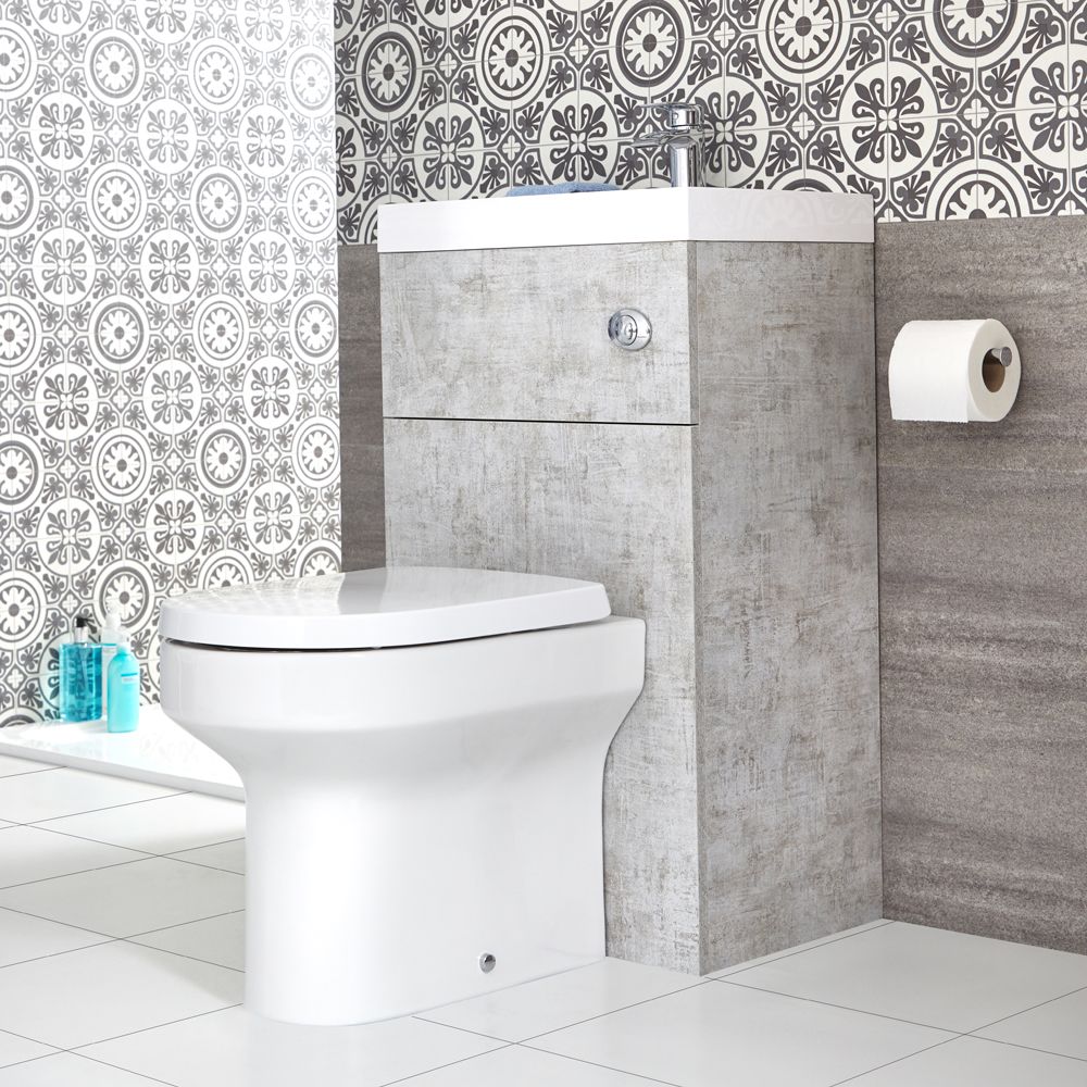 Milano Lurus - Concrete Grey Modern Ballam Toilet and Basin Combination Unit - 500mm x 890mm