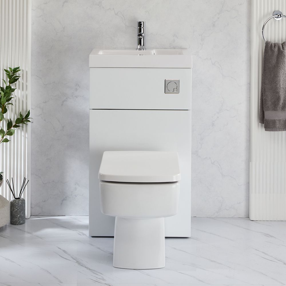 Milano Lurus - White Modern Square Toilet and Basin Combination Unit - 500mm x 890mm