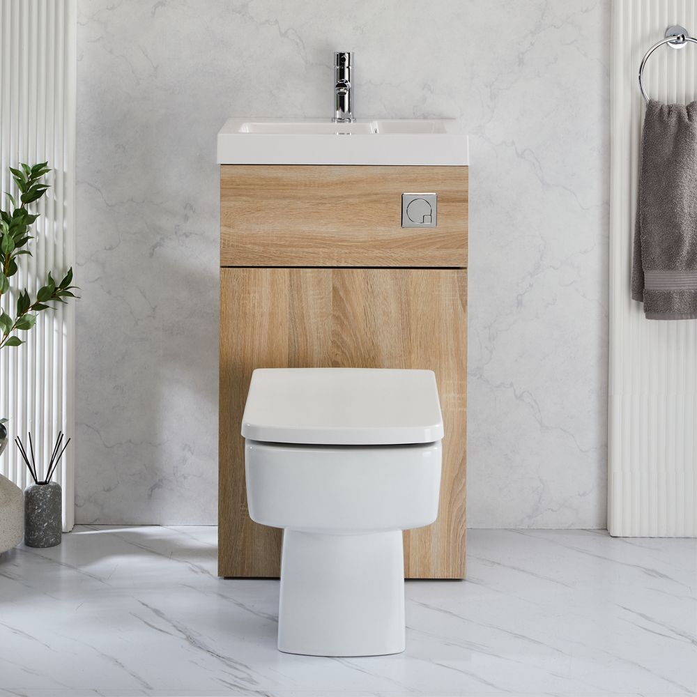 Milano Lurus - Oak Modern Farington Toilet and Basin Combination Unit - 500mm x 890mm