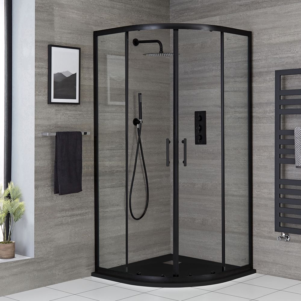 Milano Nero - Black 900mm Quadrant Shower Enclosure with Slate Tray - Choice of Tray Finish