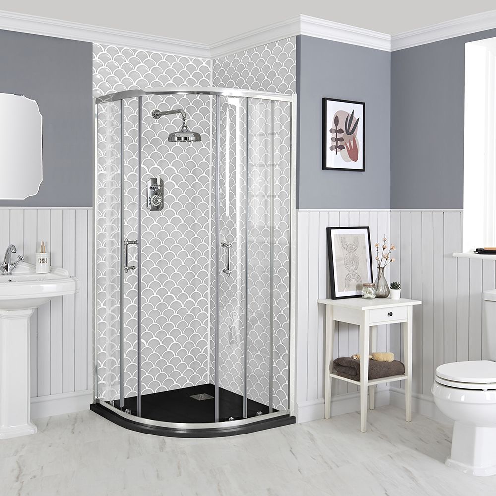 Milano Langley - Chrome 900mm Traditional Quadrant Shower Enclosure with Slate Tray - Choice of Tray Finish