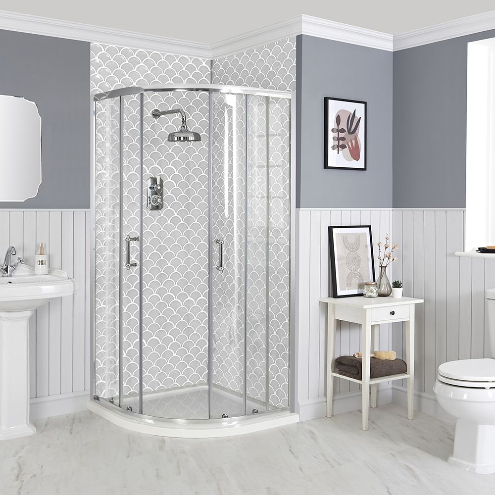 Milano Langley - Chrome Traditional Quadrant Shower Enclosure with Tray - Choice of Size