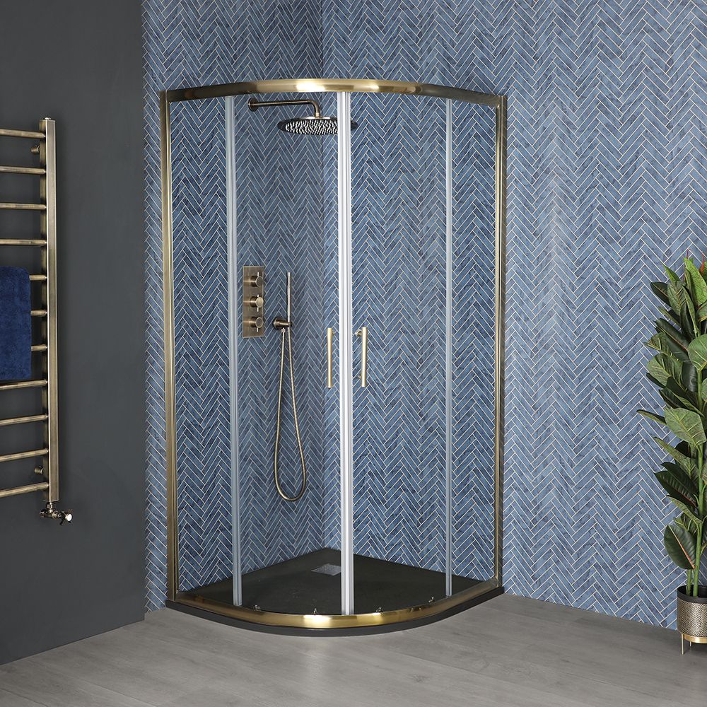 Milano Monet - 900mm Antique Brass Quadrant Shower Enclosure with Slate Tray - Choice of Tray Finish
