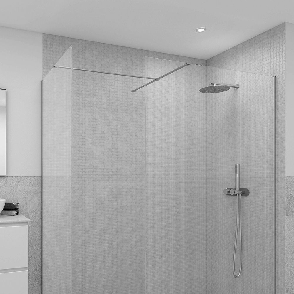 RAK Feeling - Chrome Corner Walk-In Shower Enclosure with Tray - Choice of Tray Finish and Size
