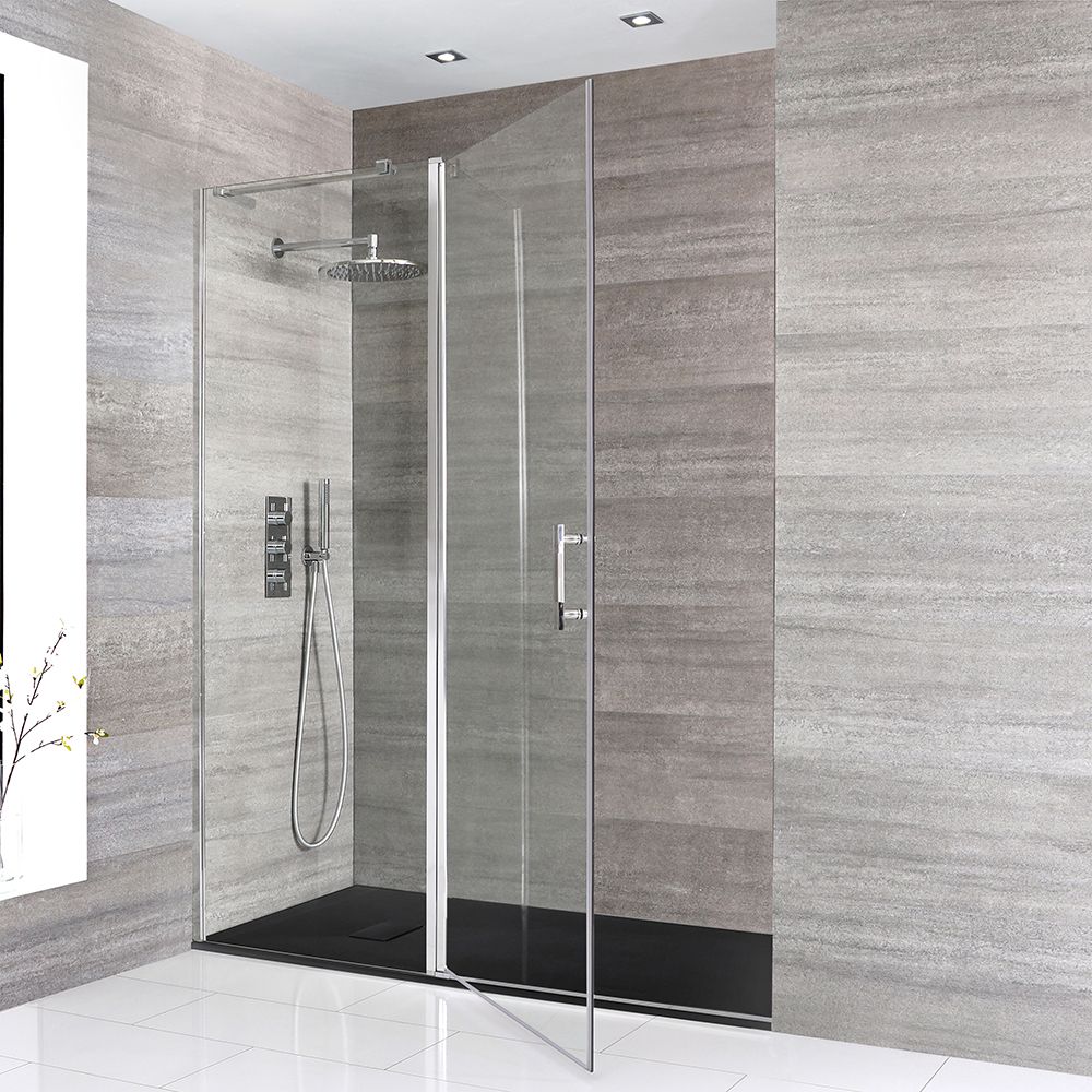 Milano Portland - Chrome Hinged Shower Door with Slate Tray - Choice of Sizes