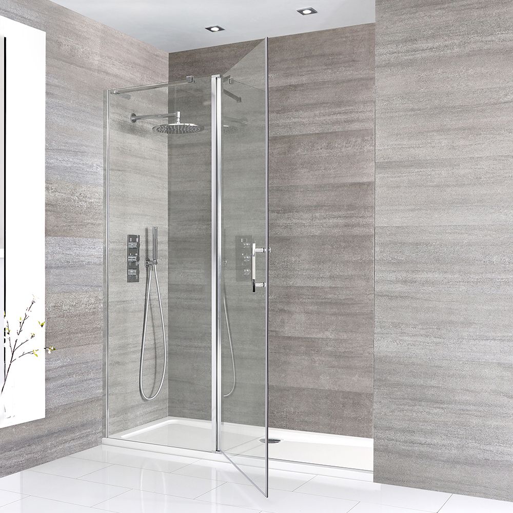 Milano Portland - Chrome Hinged Shower Door with Tray - Choice of Size