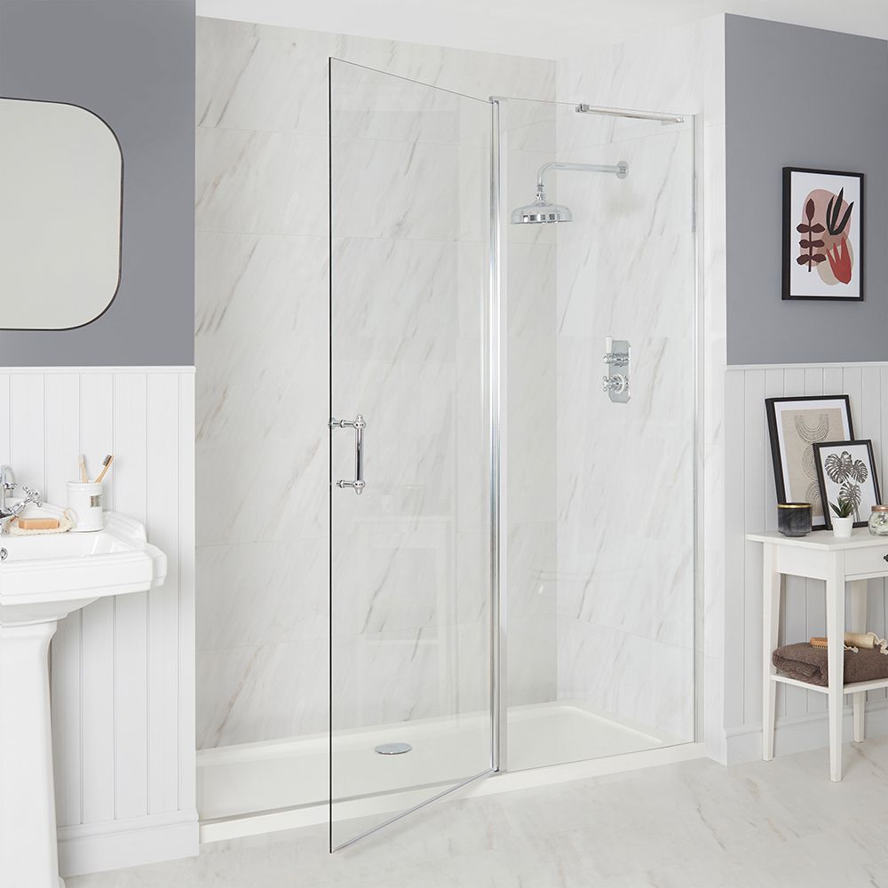 Milano Langley - Chrome Traditional Hinged Single Door Shower Enclosure with Tray - Choice of Size