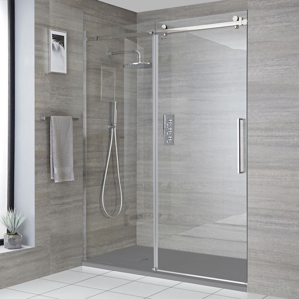 Milano Portland - Frameless Sliding Shower Door with Slate Tray - Choice of Sizes