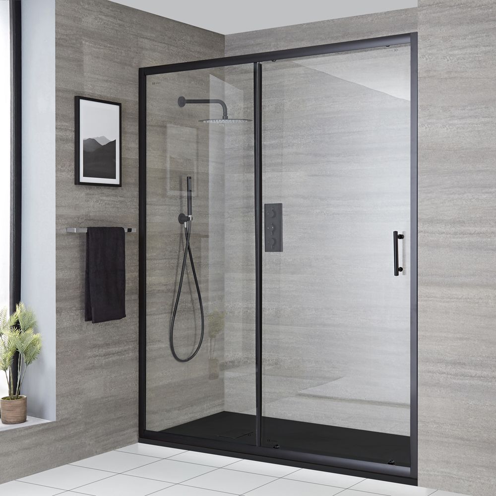 Milano Nero - Black Sliding Shower Door with Slate Tray - Choice of Sizes